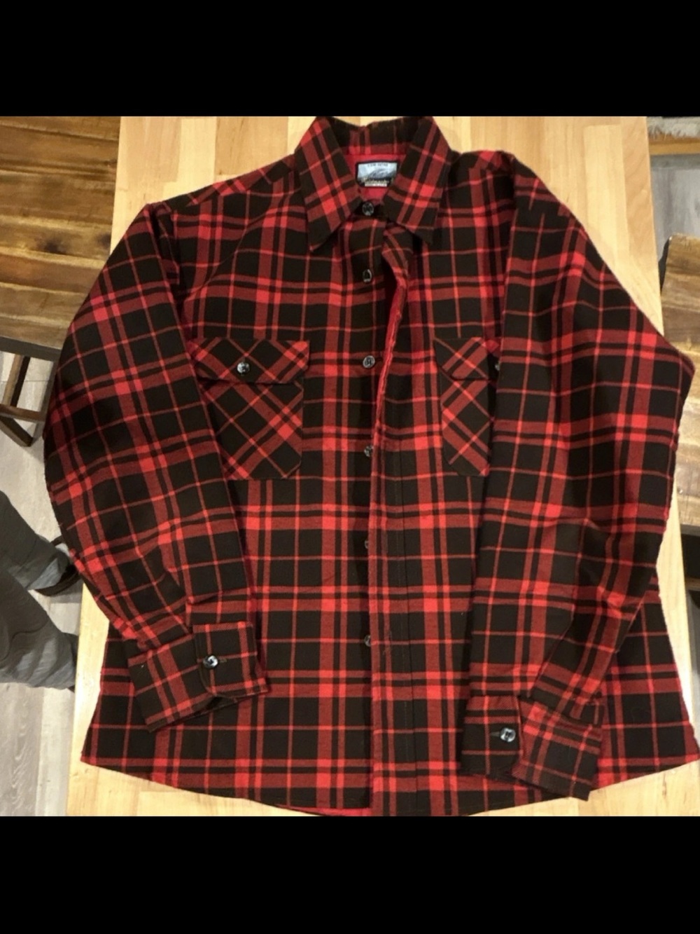 Red and Black Lined Plaid Button-Up Shirt Jacket
